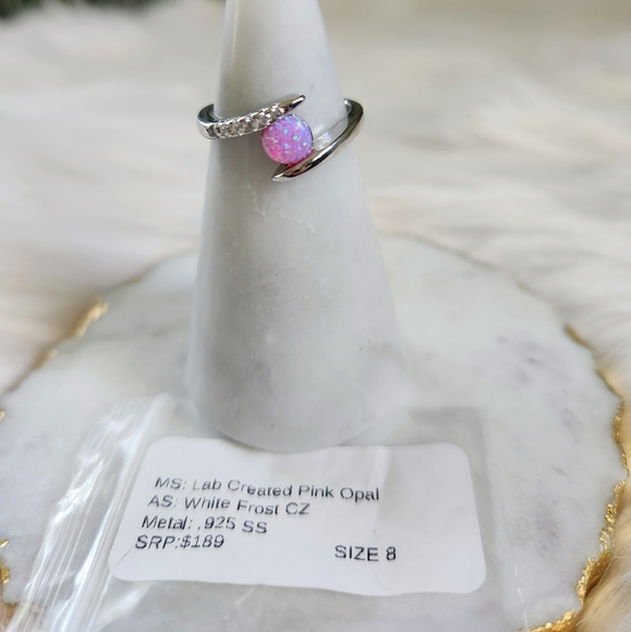 NWT Ryze Lab-Created Pink Opal & White CZ .925 Sterling Silver Ring - Size 8 - Picture 7 of 9